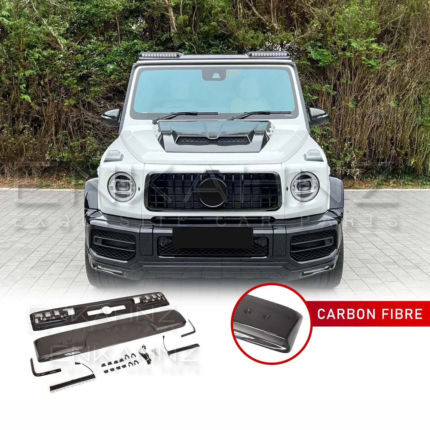 B-STYLE CARBON FIBRE FRONT ROOF SPOILER LIGHT BAR FOR MERCEDES G-WAGON W464 G63