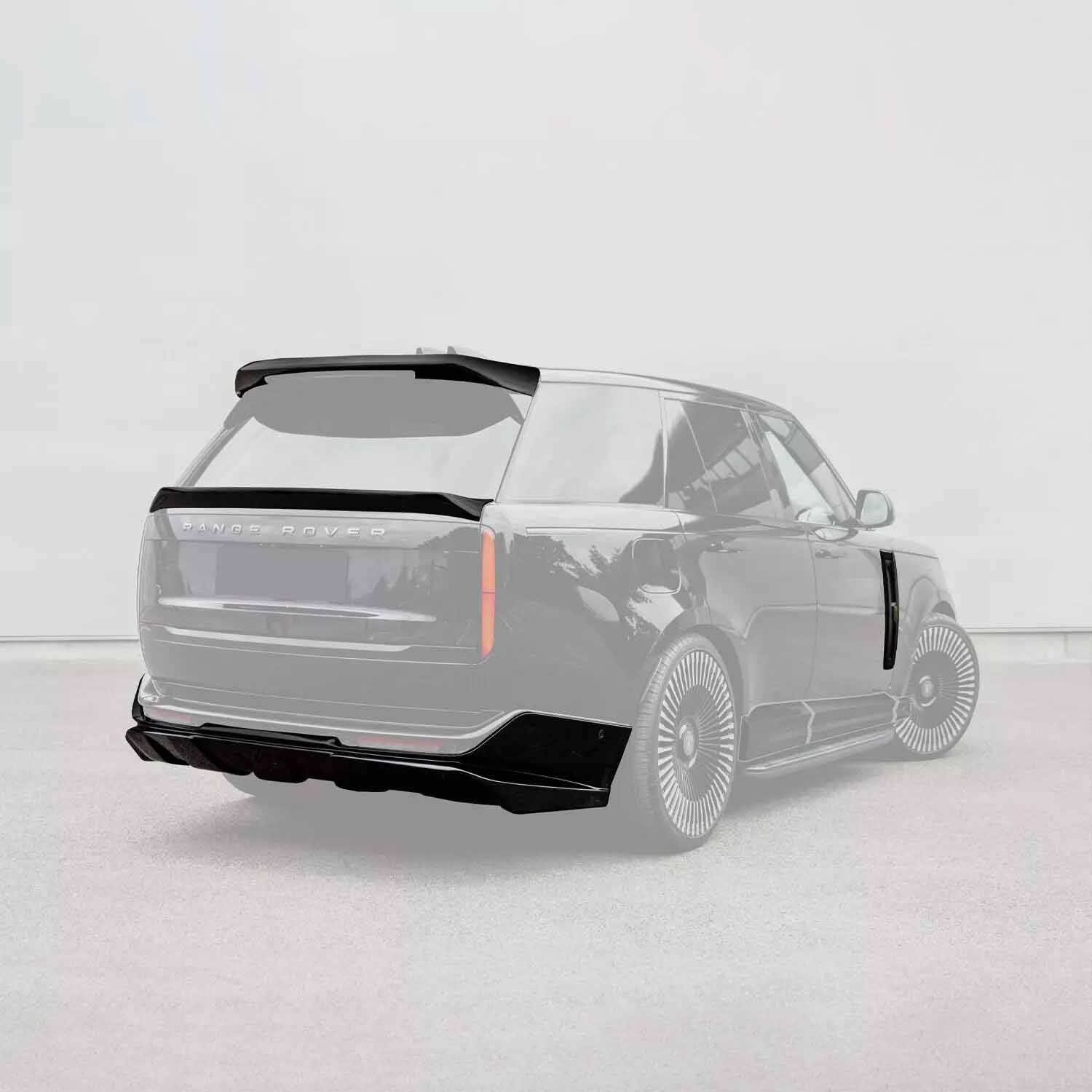 Rear bumper and roof spoiler highlighted on Range Rover L460 Barugzai Nebula bodykit rear quarter view