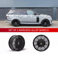 Load image into Gallery viewer, Side view of Range Rover L405 2018-2021, fitted with SVO style bodykit with Barugzai Casanova alloy wheels in Gloss Black, displayed on a white background.
