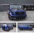 Load image into Gallery viewer, Blue Mercedes-Benz G-Class SUV shown from multiple angles parked outside in front of Enkahnz HQ. Fitted with Barugzai Casanova 22" alloy wheels in Gloss black.

