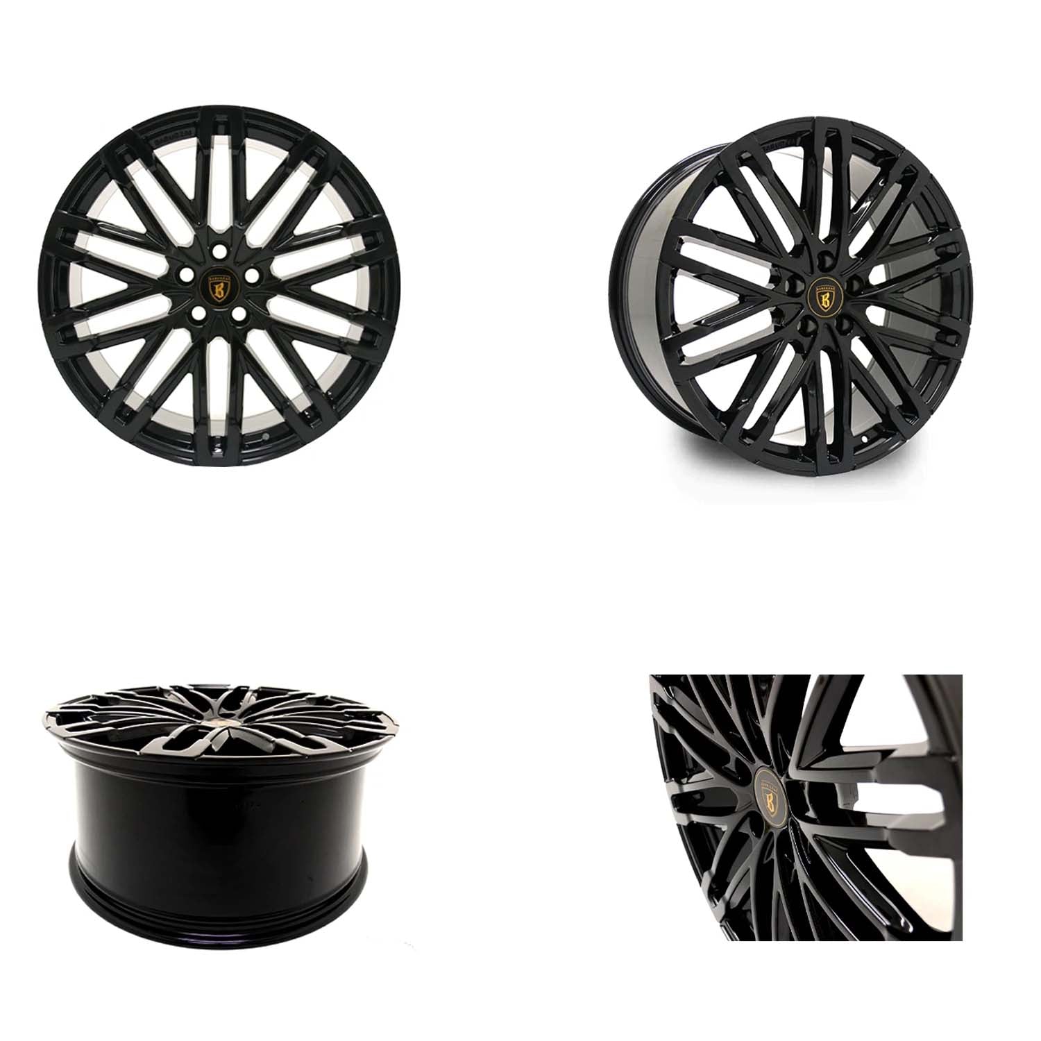 Four shot of Barugzai Dawn 22" finished in Gloss Black on a white background 