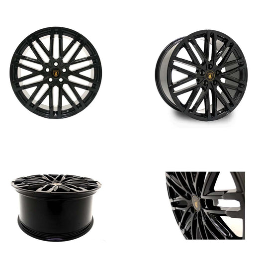 Four shot of Barugzai Dawn 22" finished in Gloss Black on a white background 
