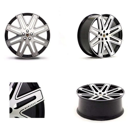 Four shot of Barugzai EXEL 24" finished in Gloss Black Polished Face, on a white background 