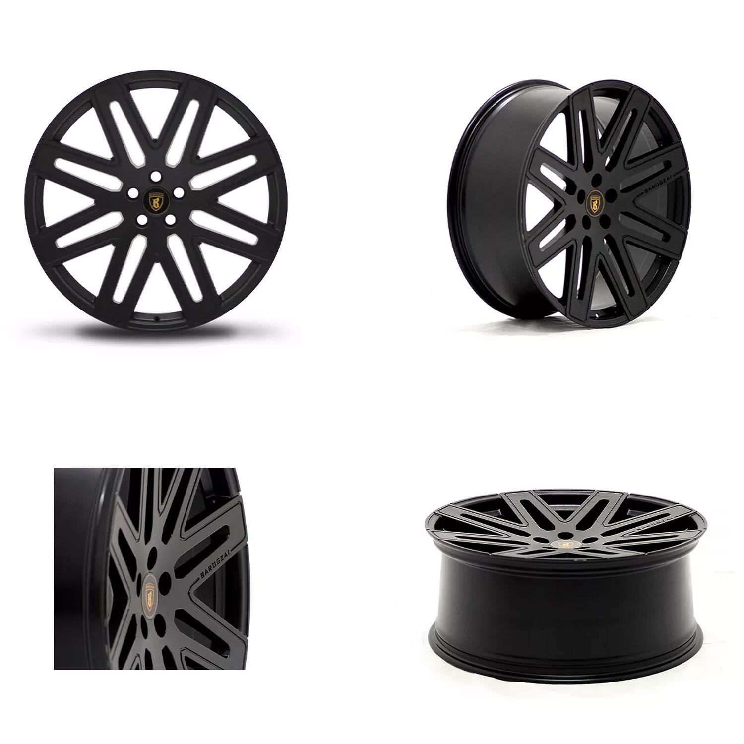 Four shot of Barugzai EXEL 24" finished in Gloss Black, on a white background 
