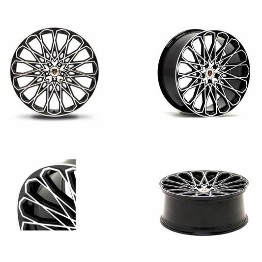 Four shot of Barugzai Majestic 24" finished in Gloss Black Polished Face, on a white background 