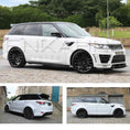 Load image into Gallery viewer, White Range Rover Sport L494 2013-2017, fitted with Barugzai Sport Aero bodykit, shown from different angles shot outside an old mill. Fitted with Barugzai Majestic 24" alloy wheels in Gloss Black
