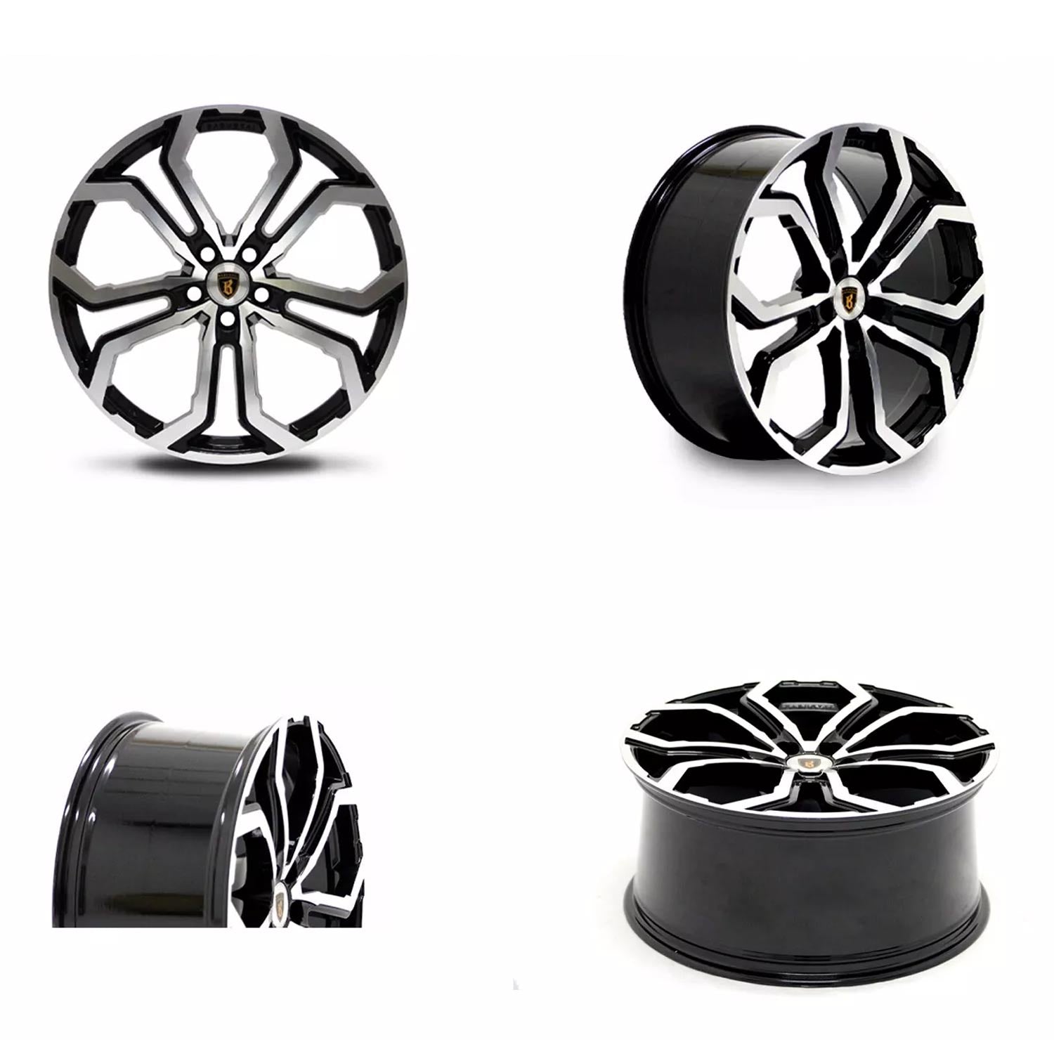 Four shot of Barugzai Opium 22" finished in Gloss Black Polished Face, on a white background 