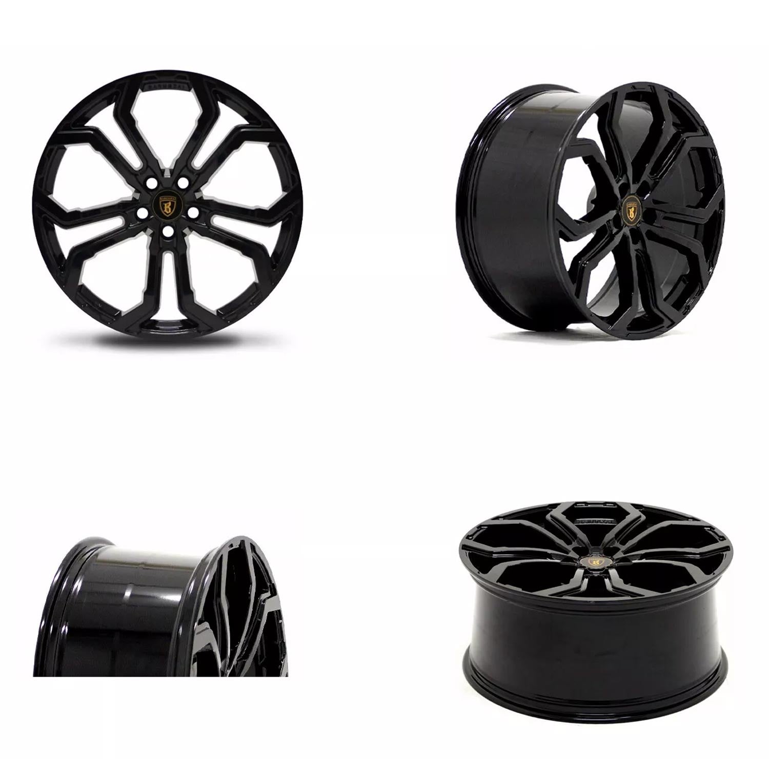 Four shot of Barugzai Opium 22" finished in Gloss Black, on a white background 