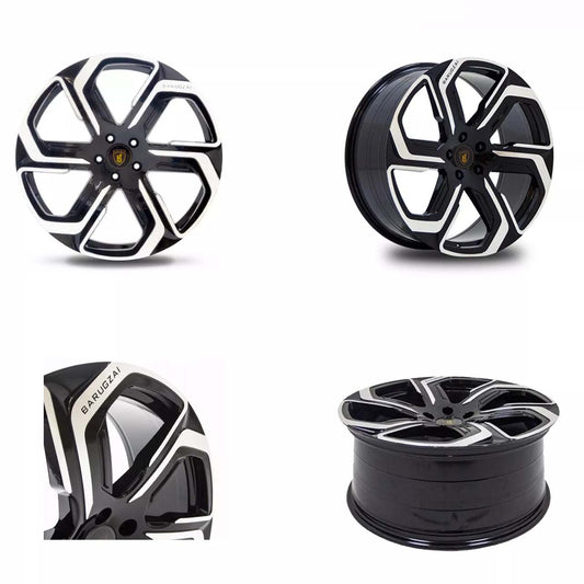 Four shot of Barugzai Sabre 22" finished in Gloss Black Polished Face, on a white background 
