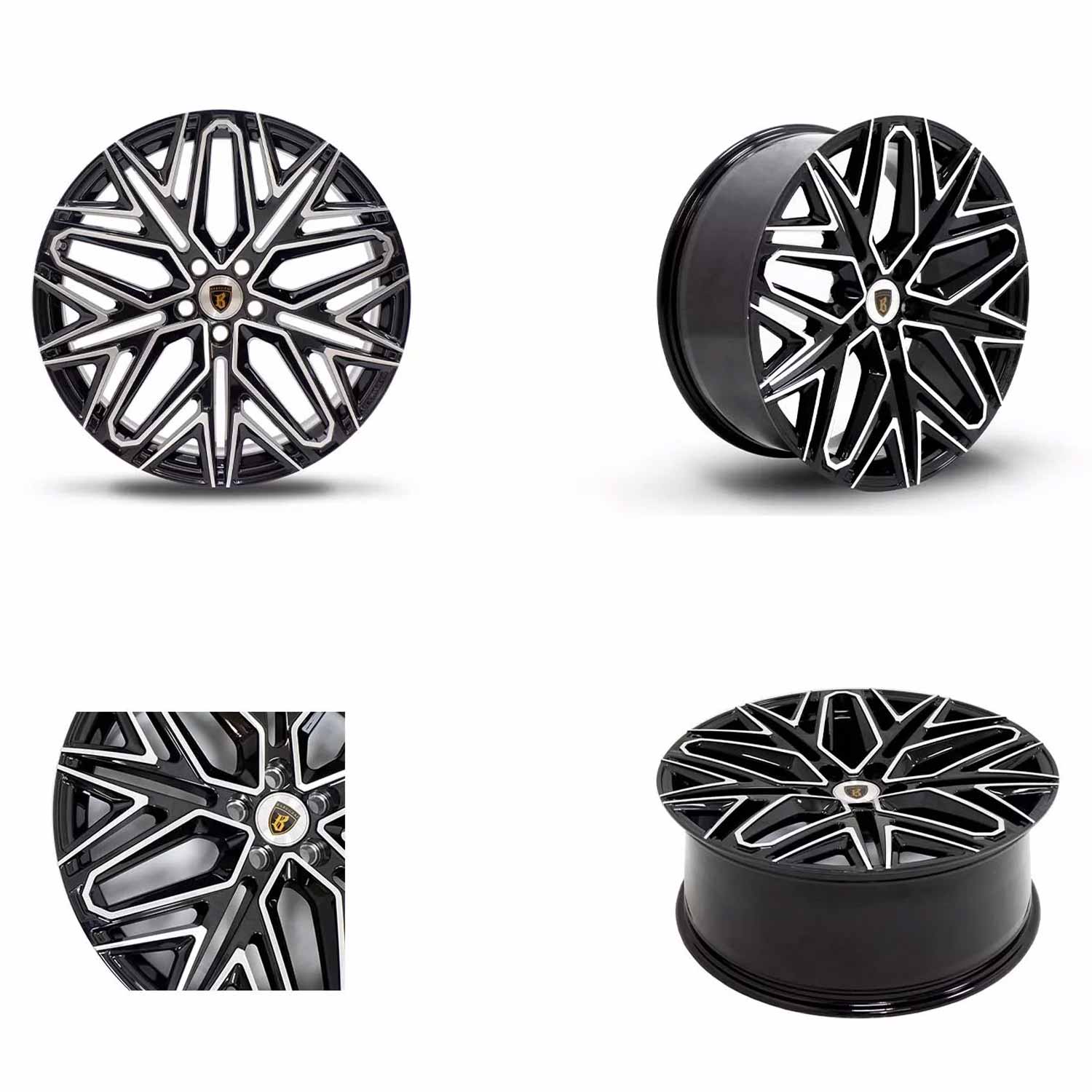 Four shot of Barugzai Shuracan 22" finished in Gloss Black Polished Face, on a white background 