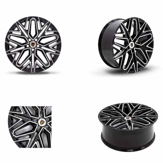 Four shot of Barugzai Shuracan 22" finished in Gloss Black Polished Face, on a white background 
