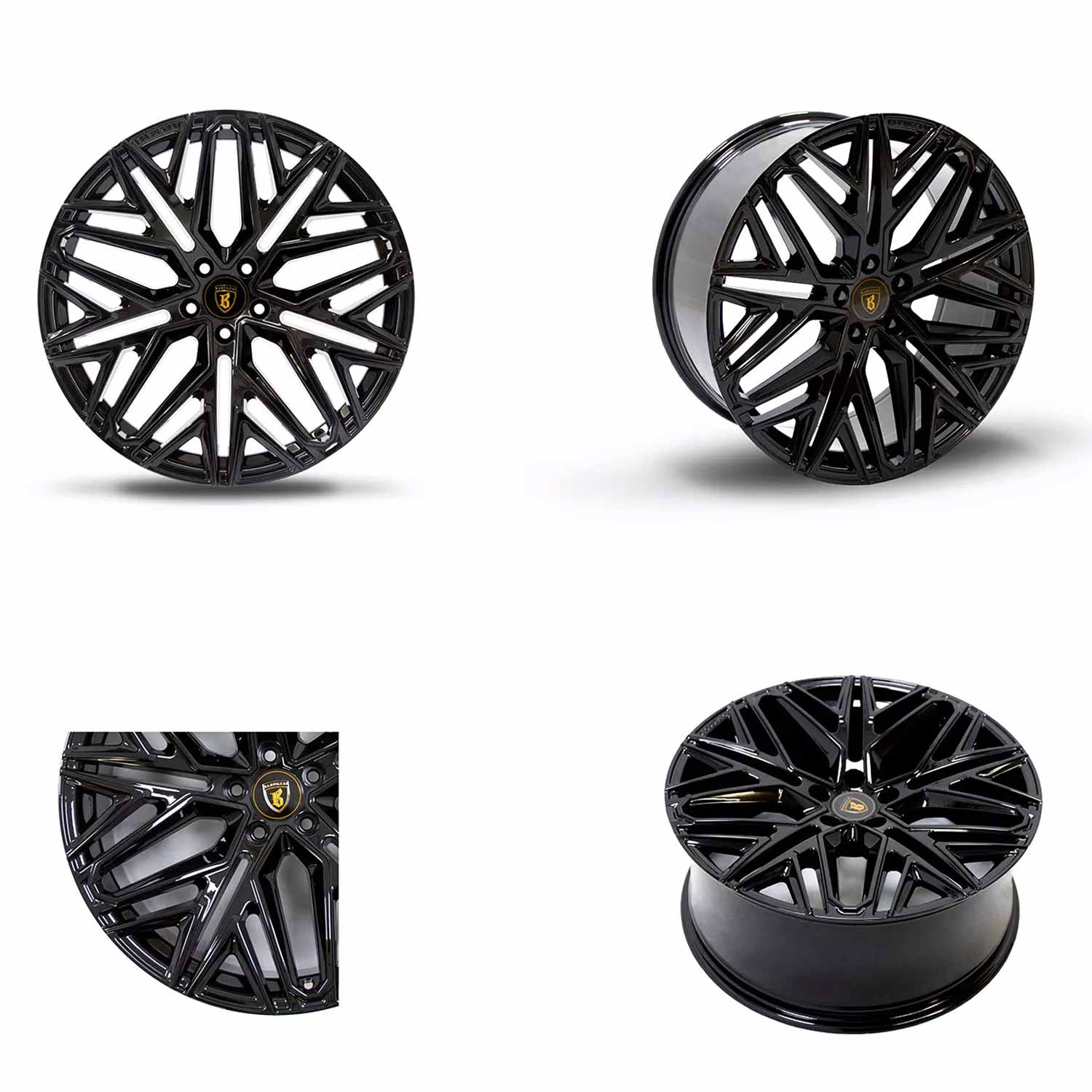 Four shot of Barugzai Shuracan 22" finished in Gloss Black, on a white background 
