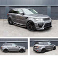 Load image into Gallery viewer, Silver Range Rover Sport L494 2013-2017, fitted with Barugzai Sport Aero bodykit, shot outside Enkahnz HQ. Fitted with Barugzai Shuracan 24" alloy wheels in Gloss Black 
