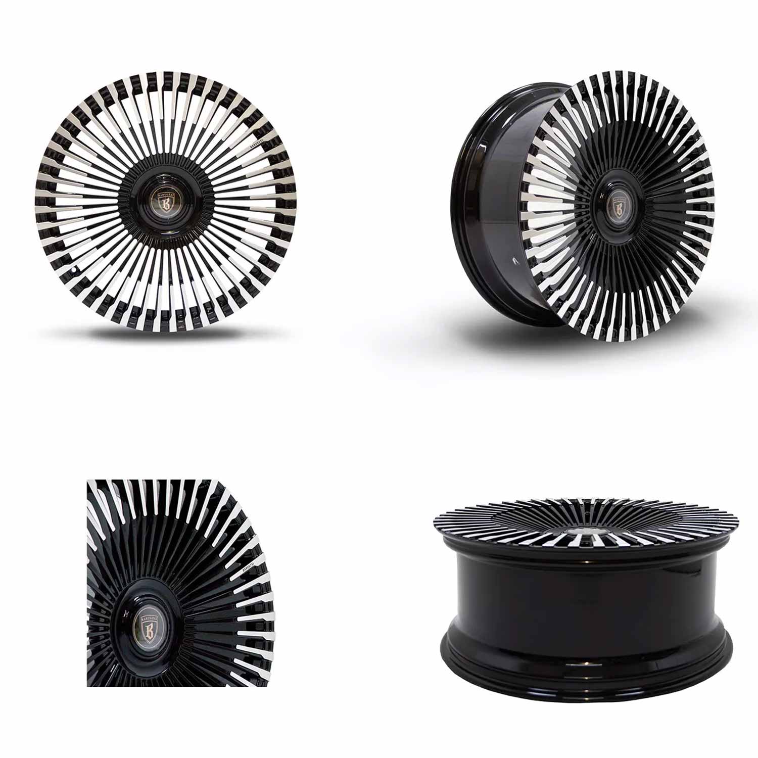 Four shot of Barugzai Vortex Forged 24" finished in Gloss Black Polished Face, on a white background 
