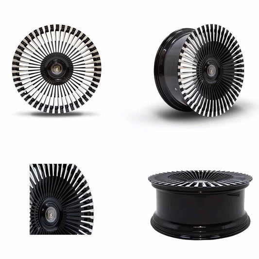 Four shot of Barugzai Vortex Forged 24" finished in Gloss Black Polished Face, on a white background 