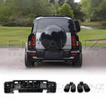 Load image into Gallery viewer, Rear view of a Land Rover Defender 110 L663 with LM rear bumper and quad exhaust tips on a white background
