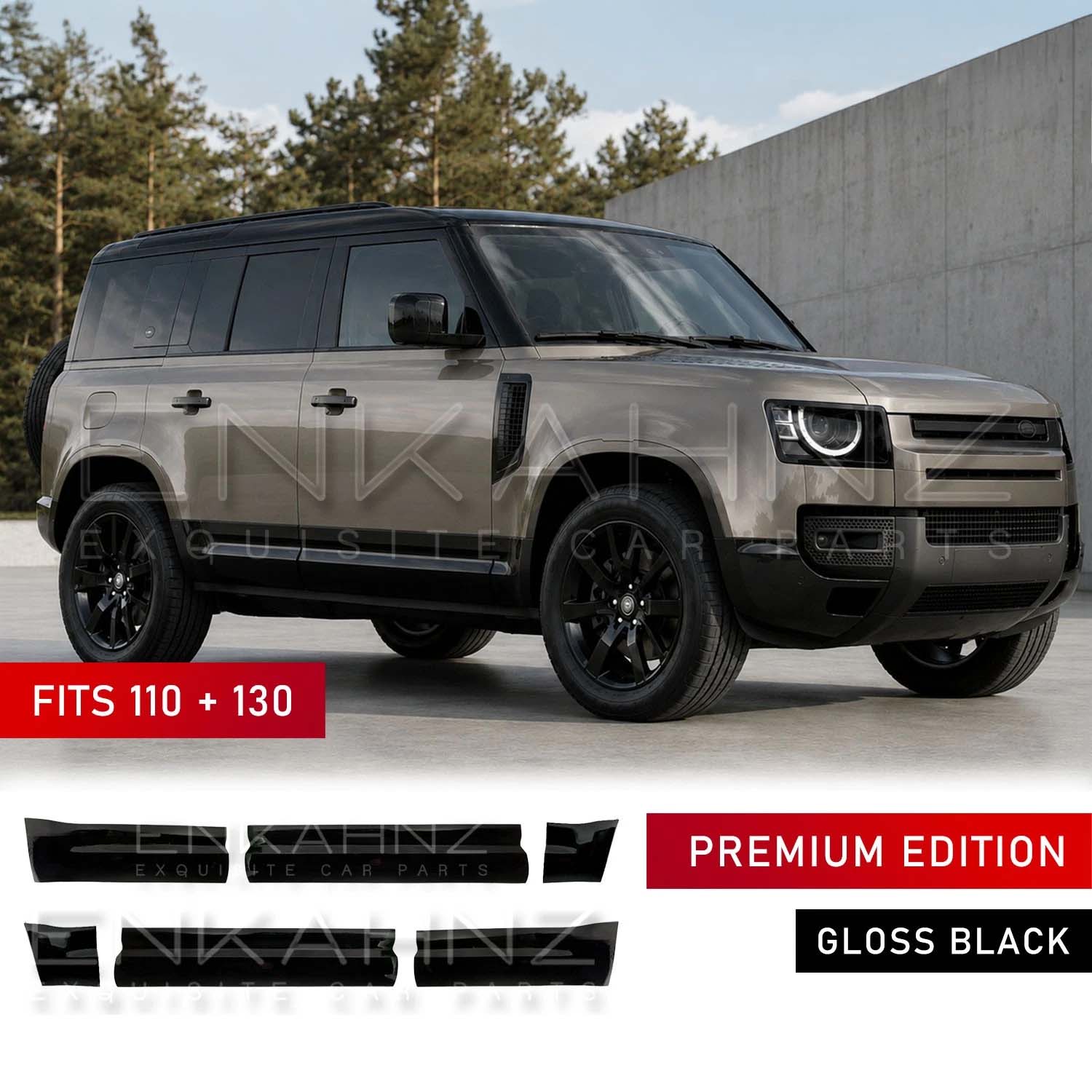 GLOSS BLACK 6-PIECE LOWER DOOR MOULDINGS FITS DEFENDER L663 110 / 130 2020+