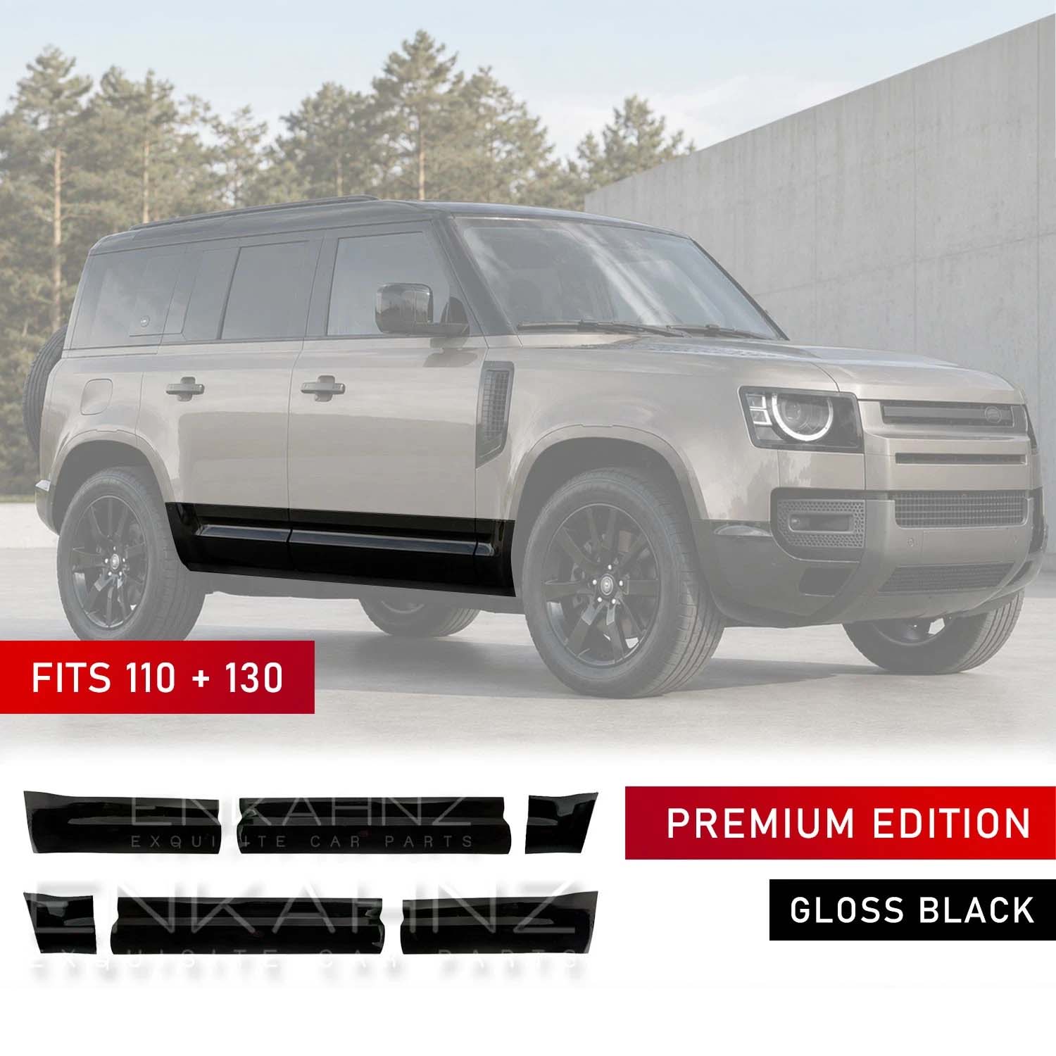 GLOSS BLACK 6-PIECE LOWER DOOR MOULDINGS FITS DEFENDER L663 110 / 130 2020+