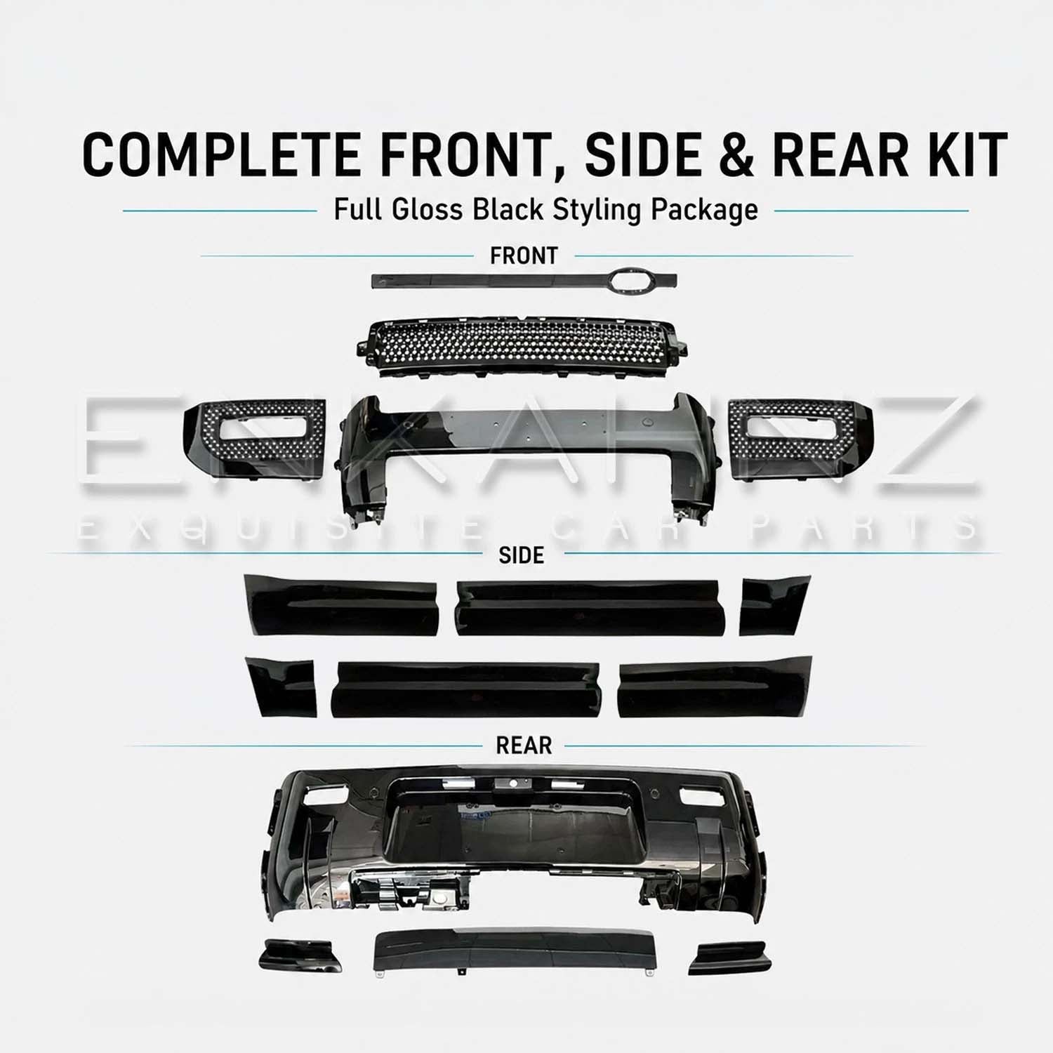 GLOSS BLACK FRONT, SIDE & REAR BLACK PACK KIT FITS DEFENDER 110 L663 2020+