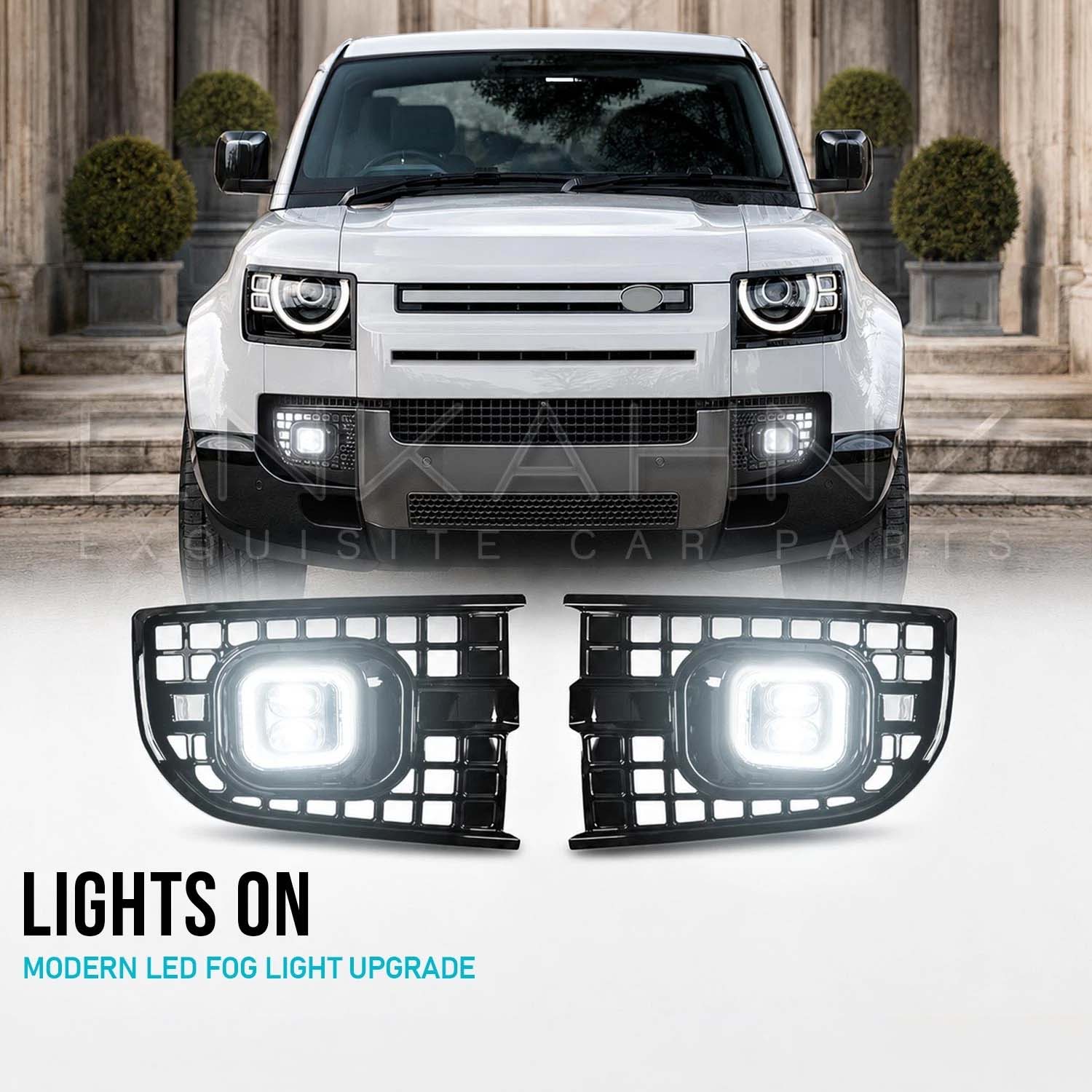 SQUARE STYLE LED FRONT FOG LIGHT KIT FITS DEFENDER L663 90 / 110 / 130