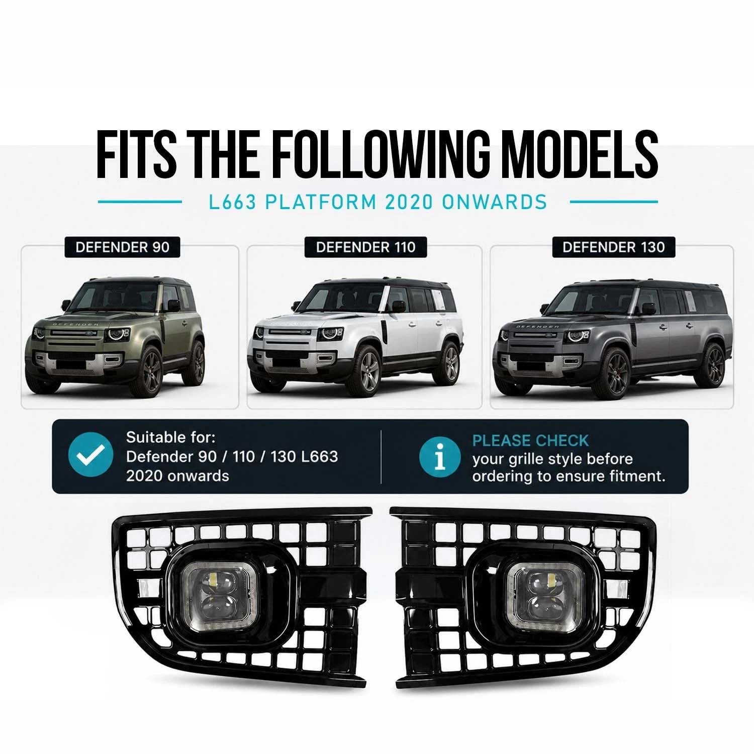 SQUARE STYLE LED FRONT FOG LIGHT KIT FITS DEFENDER L663 90 / 110 / 130