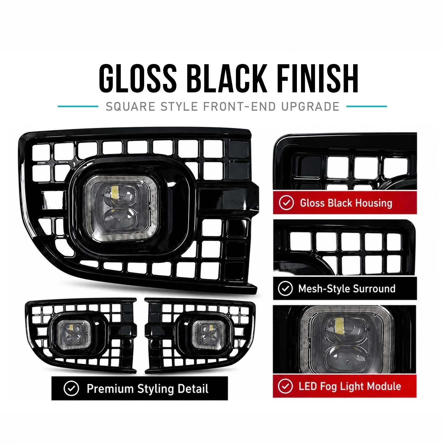 SQUARE STYLE LED FRONT FOG LIGHT KIT FITS DEFENDER L663 90 / 110 / 130