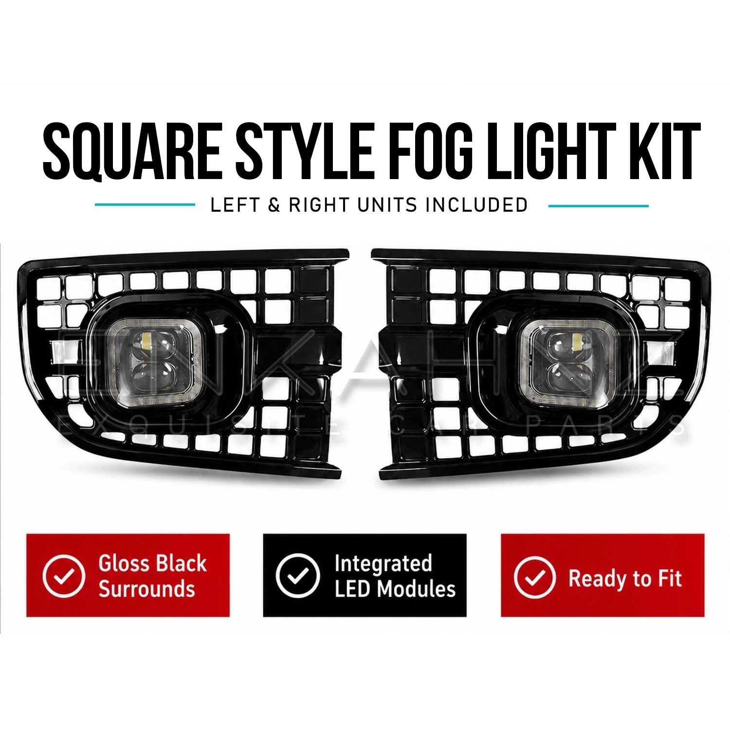 SQUARE STYLE LED FRONT FOG LIGHT KIT FITS DEFENDER L663 90 / 110 / 130