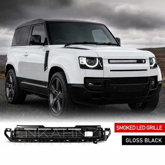 SMOKED LED GLOSS BLACK FRONT GRILLE FITS DEFENDER L663 90 / 110 / 130 2020+