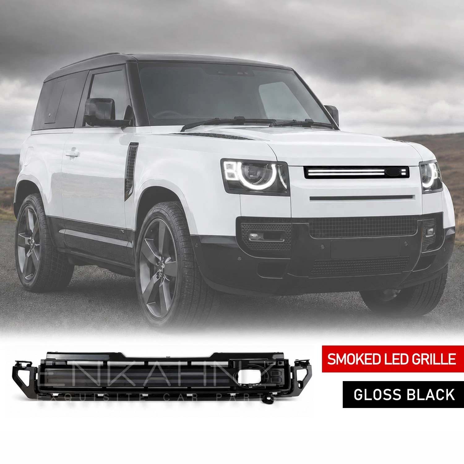 SMOKED LED GLOSS BLACK FRONT GRILLE FITS DEFENDER L663 90 / 110 / 130 2020+