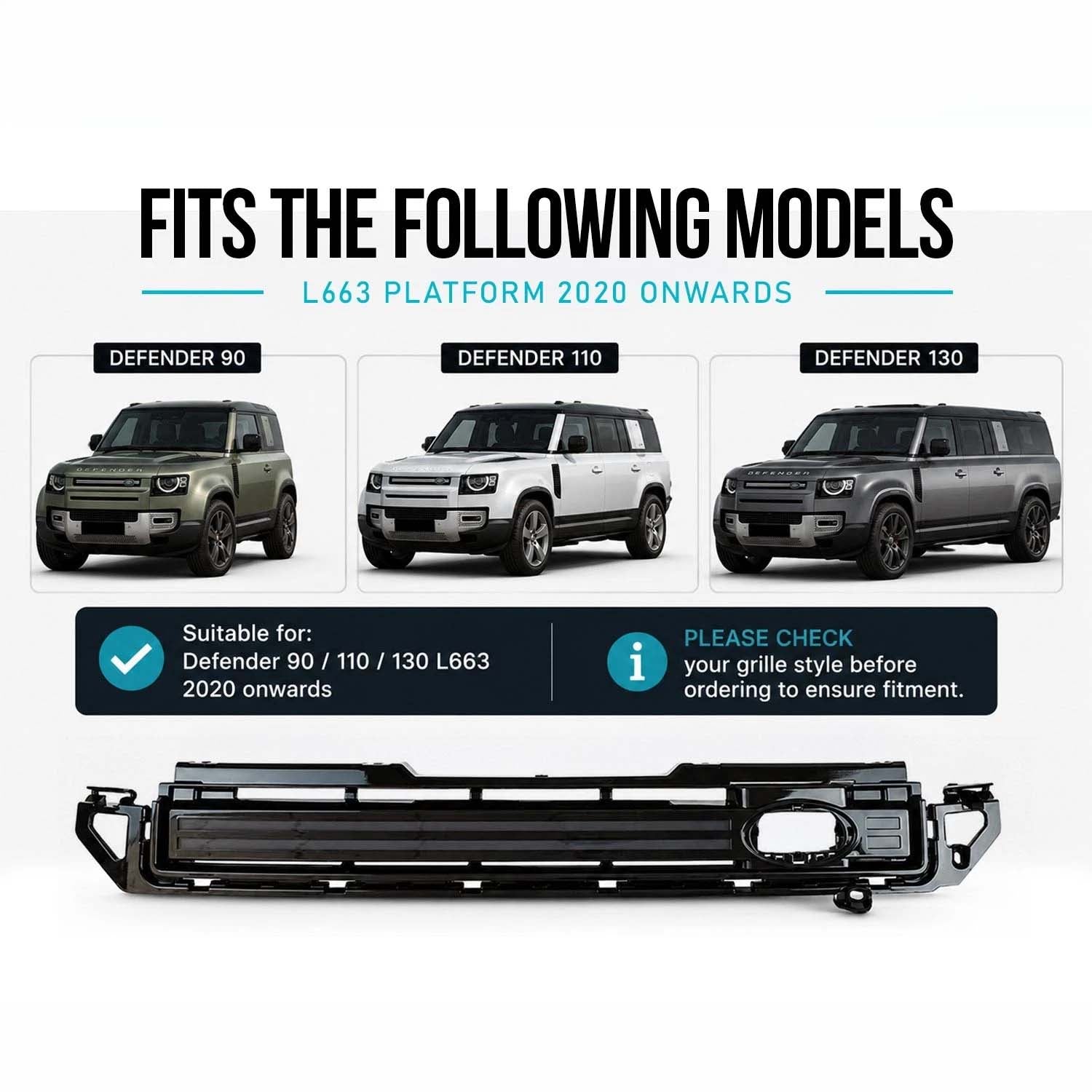 SMOKED LED GLOSS BLACK FRONT GRILLE FITS DEFENDER L663 90 / 110 / 130 2020+