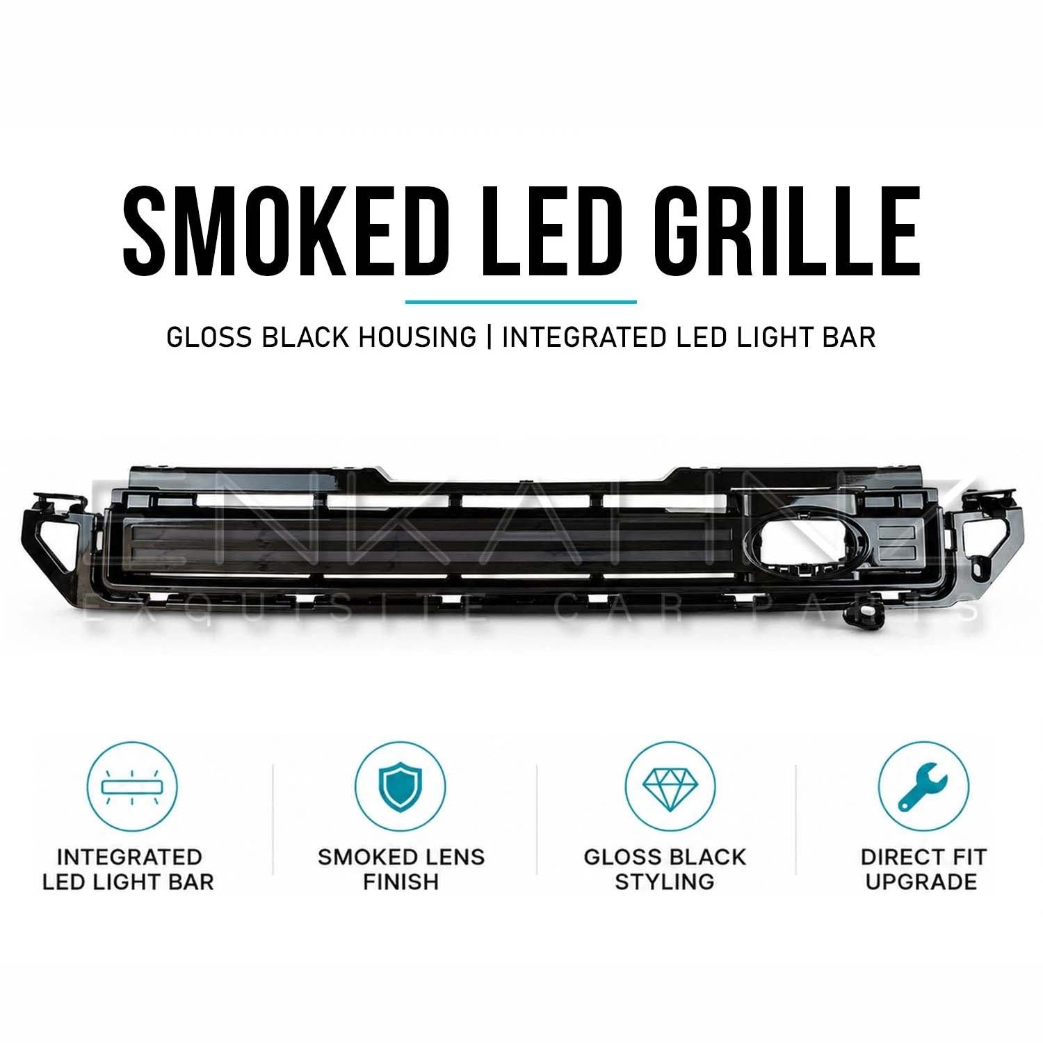 SMOKED LED GLOSS BLACK FRONT GRILLE FITS DEFENDER L663 90 / 110 / 130 2020+