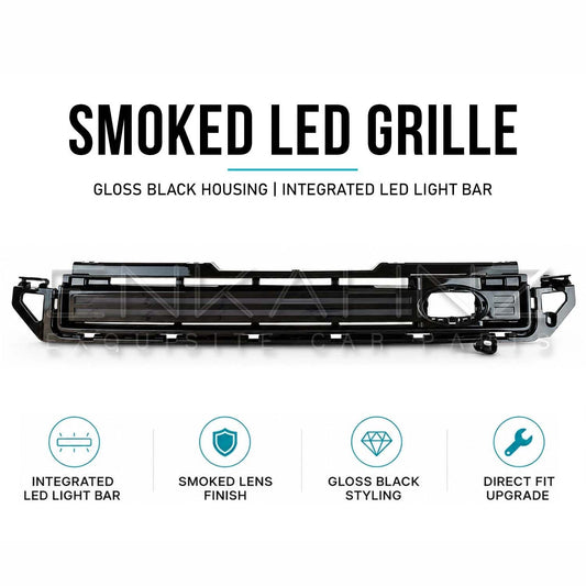SMOKED LED GLOSS BLACK FRONT GRILLE FITS DEFENDER L663 90 / 110 / 130 2020+