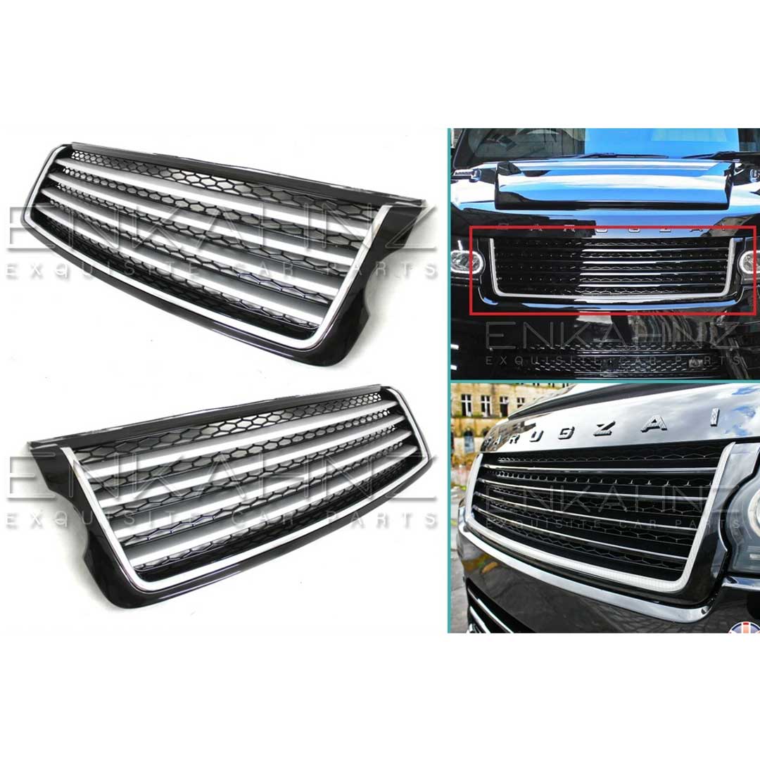 QUAD-STYLE GLOSS BLACK & SILVER FROTN GRILLE FOR RANGE ROVER VOGUE L405 2014-2017