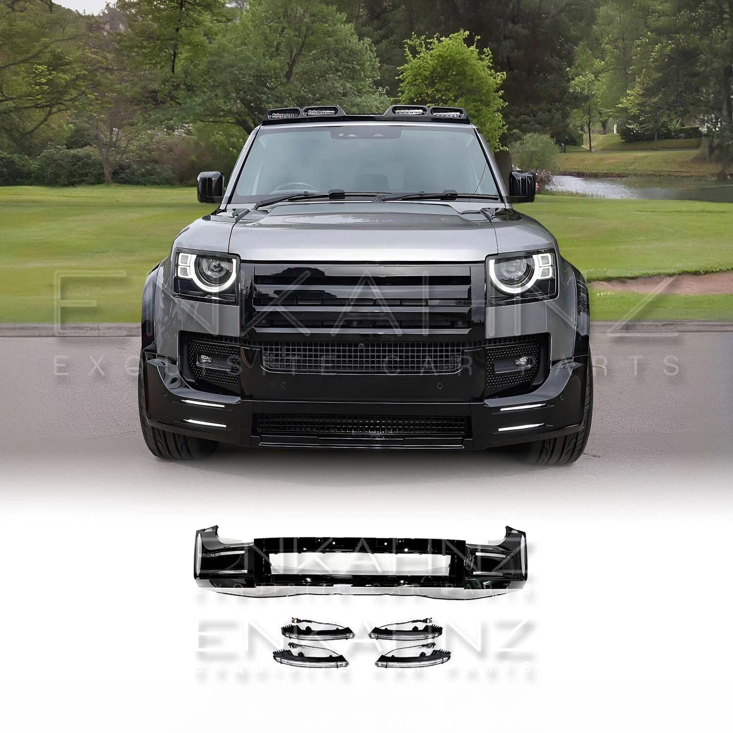 LM STYLE GLOSS BLACK FRONT LIP WITH DRLS FITS DEFENDER 90/110 L663 2020+