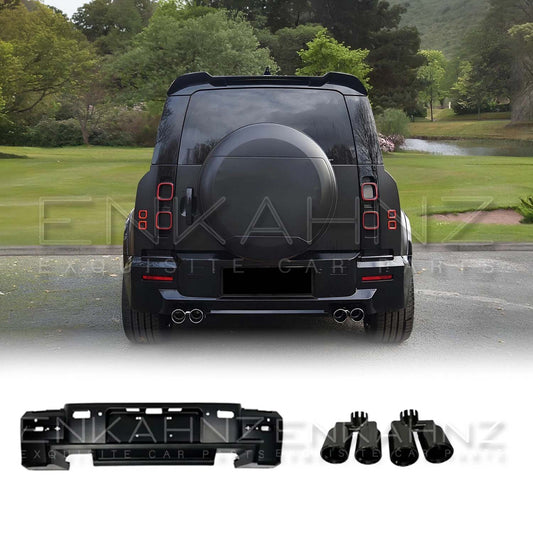 LM STYLE GLOSS BLACK REAR BUMPER WITH EXHAUST TIPSFITS DEFENDER 90/110 L663 2020+