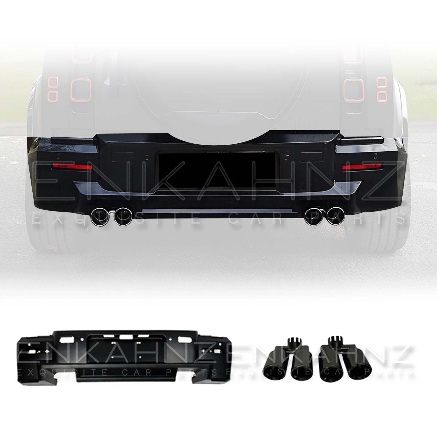 LM STYLE GLOSS BLACK REAR BUMPER WITH EXHAUST TIPSFITS DEFENDER 90/110 L663 2020+