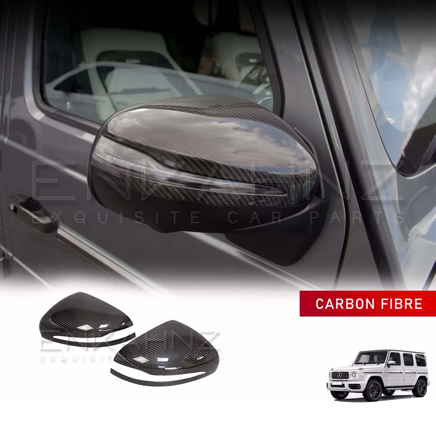 Carbon Fibre Mirror Covers for G Wagon W464 (2018+) Left View