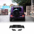 Load image into Gallery viewer, Rear view of Purple Mercedes G Wagon G Class W463A SUV with gloss black wheels fitted with real Carbon Fibre BRBS style Rear Roof Spoiler in front of stacked pallets
