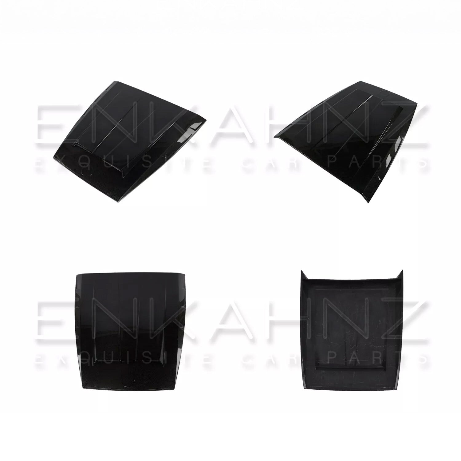 Four product shot of a gloss black bonnet scoop on a white background, to fit Mercedes G Wagon G Class W463A 2018-2022. 