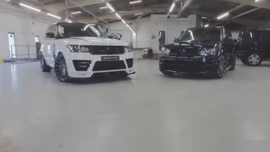 Enkahnz gallery two range rovers in workshop L320 and L405 bodykit conversion b roll