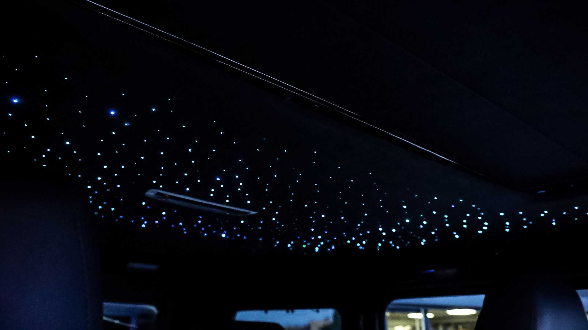 G Wagon W463A fitted with Barugzai Galaxy roof lining. Starry sky ceiling effect