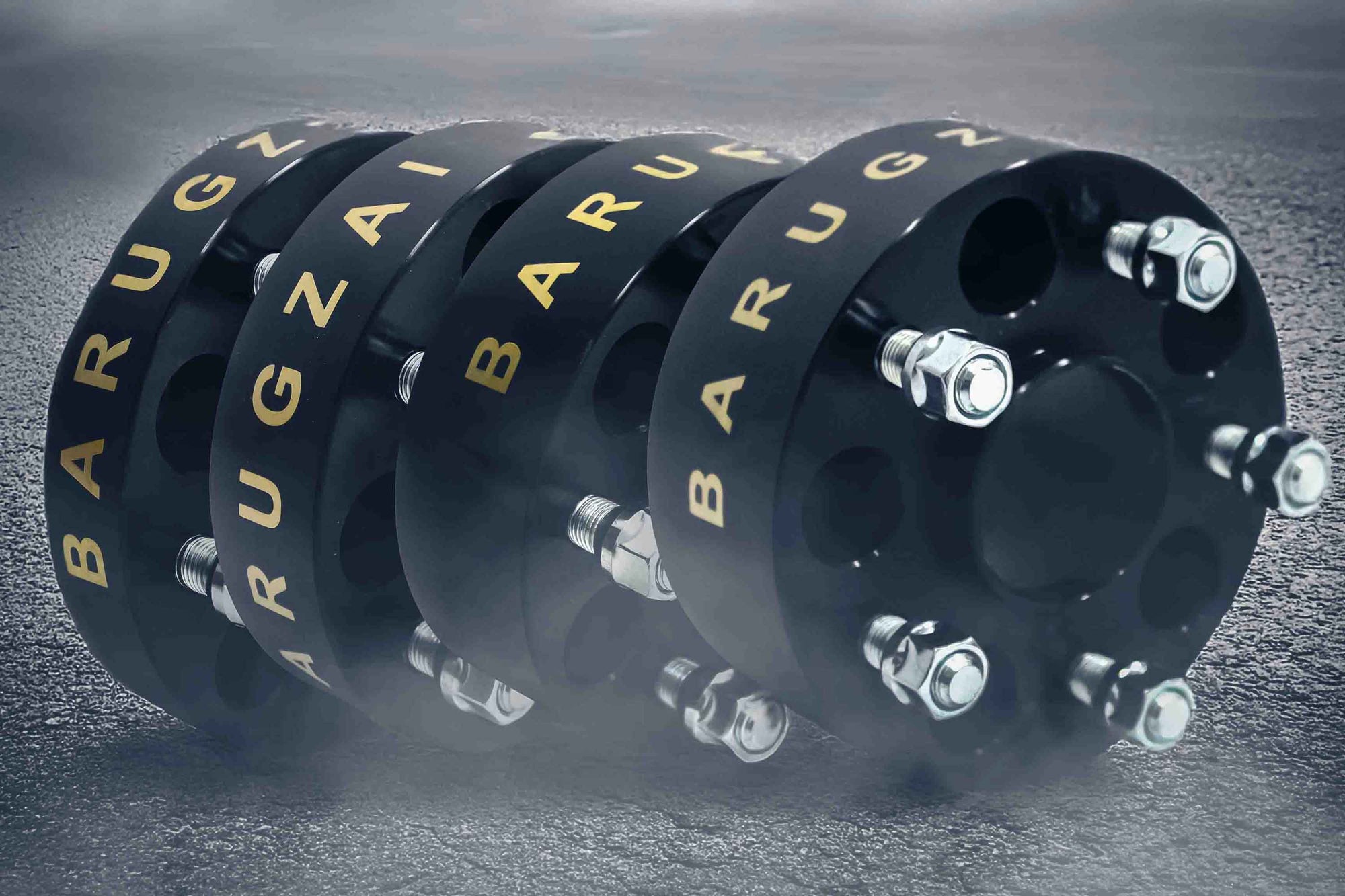 Barugzai wheel spacers collection on a textured asphalt surface